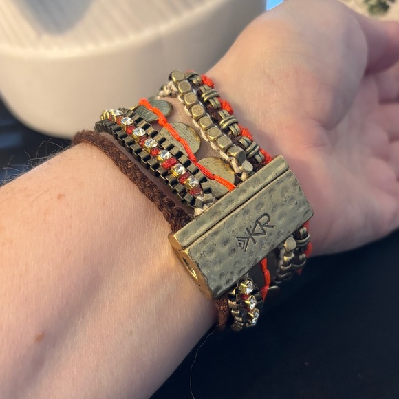 Silpada K&R Multi Strand Magnetic Bracelet Boho Brass Crystal Cord - Picture 3 of 4
